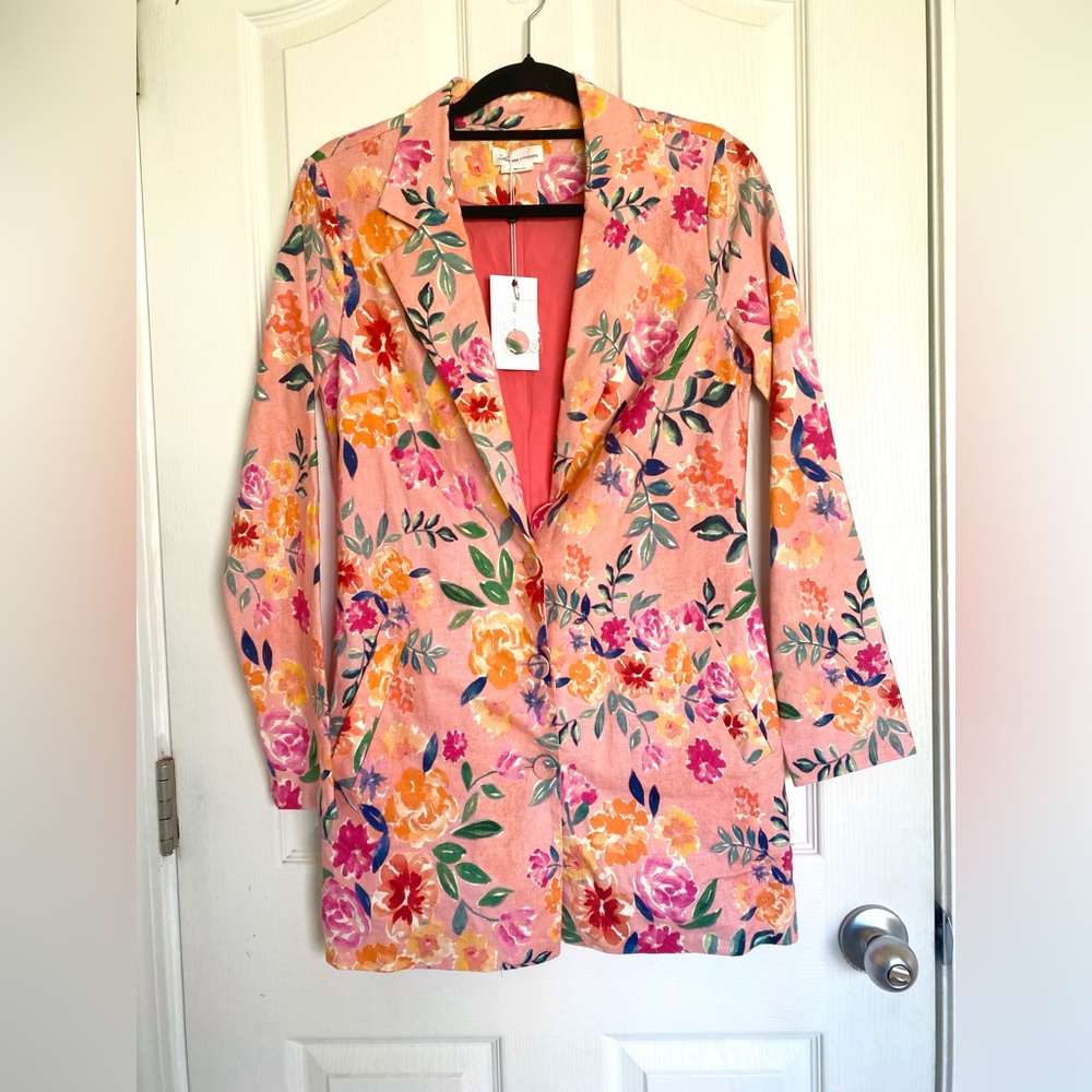 Lovers + Friends Linen Blend Miller Blazer Mini Dress Sunset Floral Pink Small